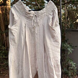 Paper Lace Linen Harem Pants (Beige / Blush Tone)